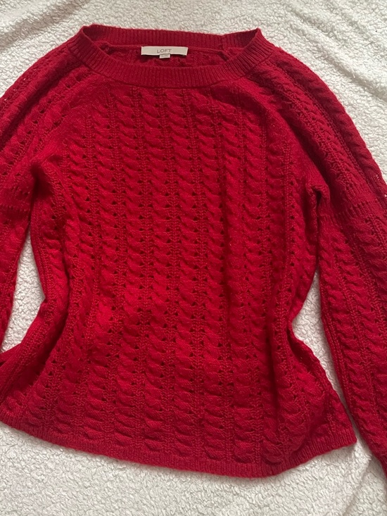 LOFT Sweaters - LOFT Bright Red Open-Knit Crewneck Sweater